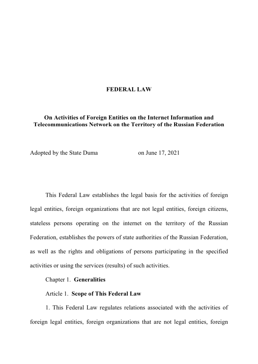 Federal Law of 1 July 2021 № 236-FZ